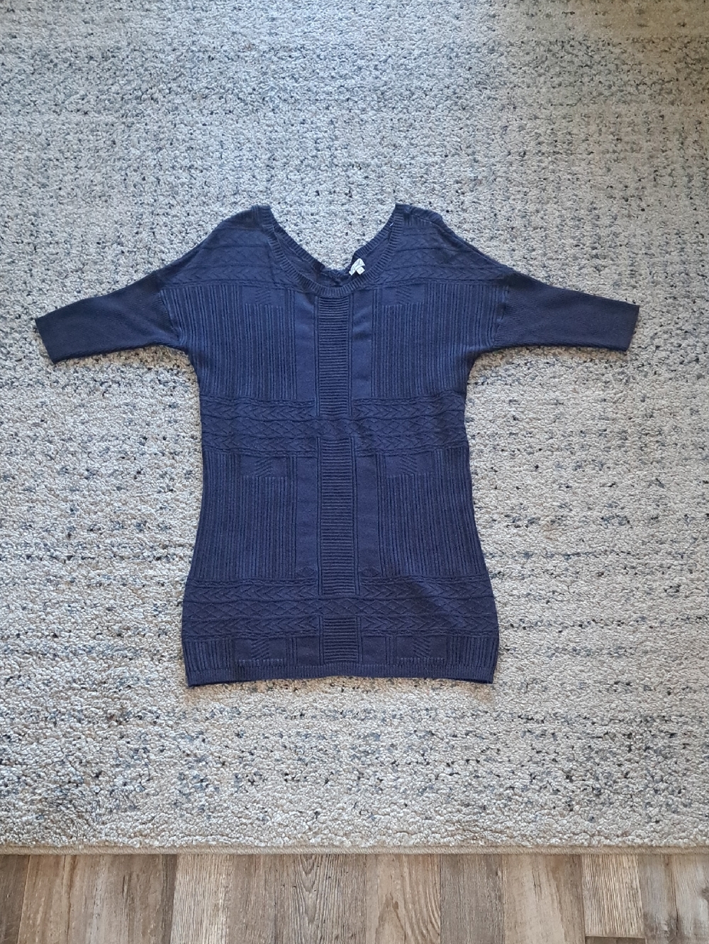 Kismet Navy V-Neck Textured Knit Tunic Sweater